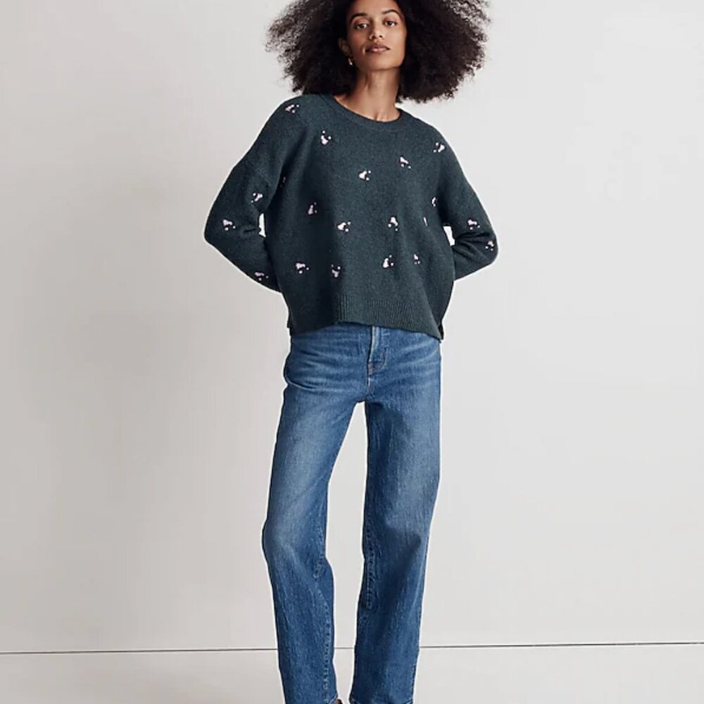EUC Madewell Embroidered Cross-Stitch Floral Pullover Sweater, Sz XS - Picture 2 of 5